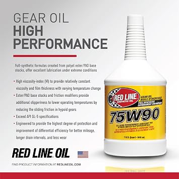 Red Line 57904 75W90 GL-5 Synthetic Gear Oil for Hypoid Limited Slip Differentials - 1 Quart