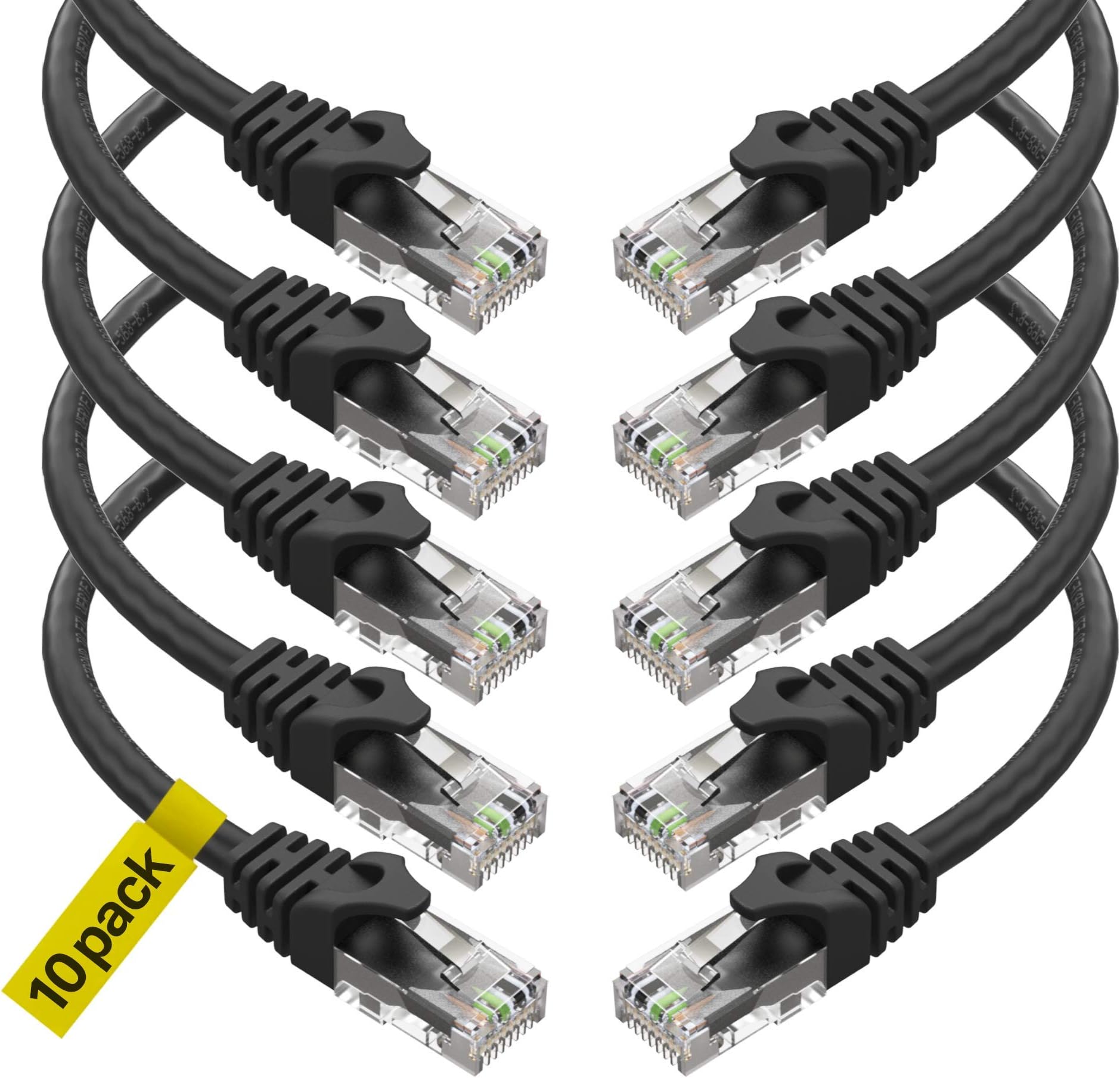 Cat6 Ethernet Cable, 8 Feet (10 Pack) LAN, utp Cat 6, RJ45, Network Cord, Patch, Internet Cable - 8 ft - Black