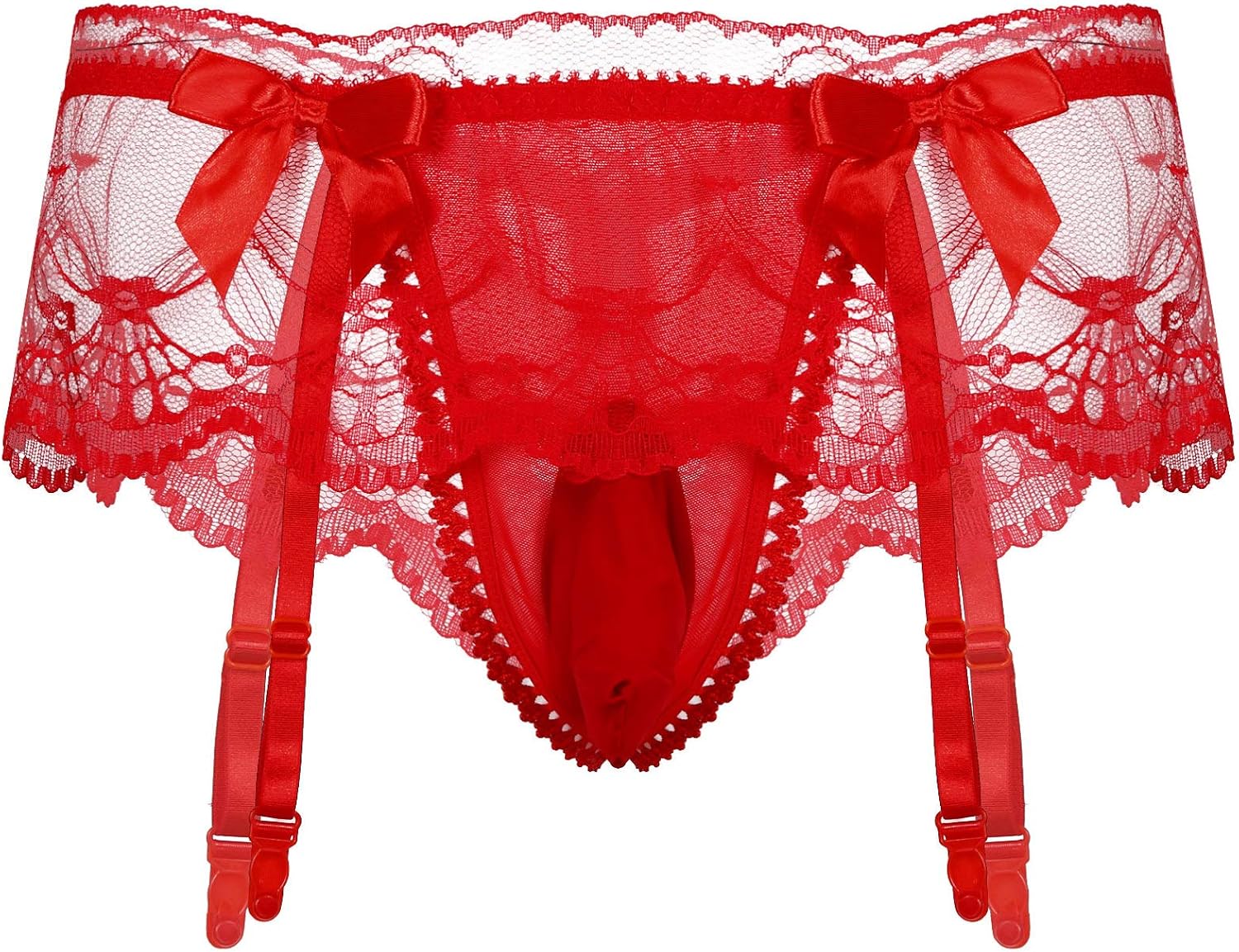 Agoky Men's Sissy Pouch Panties Hipster Panty Lace Bikini Briefs with Garter Belt
