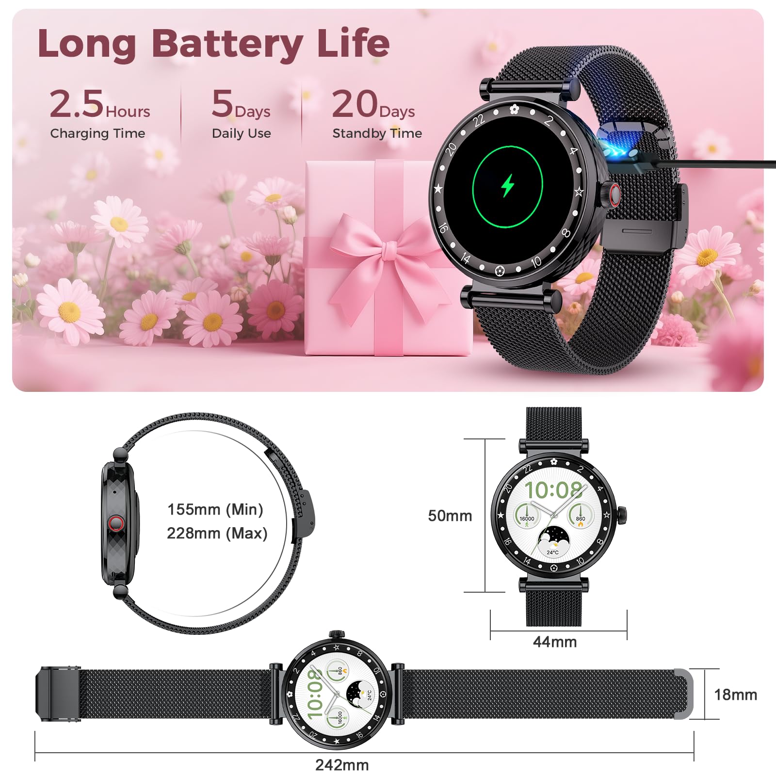 Matast Montre Intelligente Femme Tracker d'Activité Appels