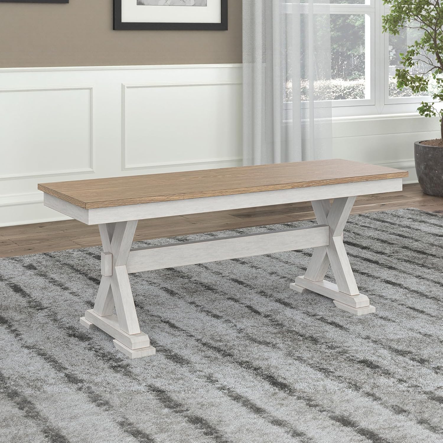 Signature Design by Ashley Westlinport Farmhouse 48" Dining Bench with Antiqued Finish, Antique White
