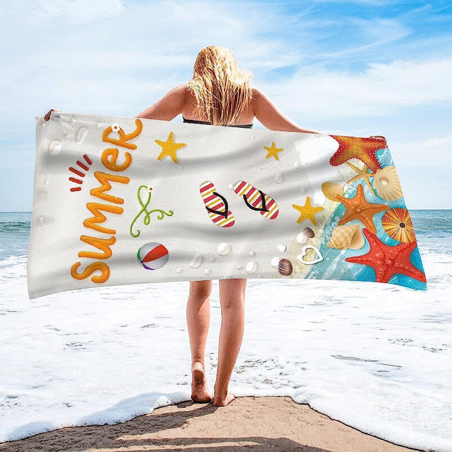 Telo Mare 3D Sandali A Conchiglia 200 X 200 Cm, Telo Da Bagno, Telo Da Spiaggia In Microfibra. Asciugamano Ultra Leggero E Ad Asciugatura Rapida Per Sport, Coperta Da Spiaggia, Coperta Da P -7P0R-V6O
