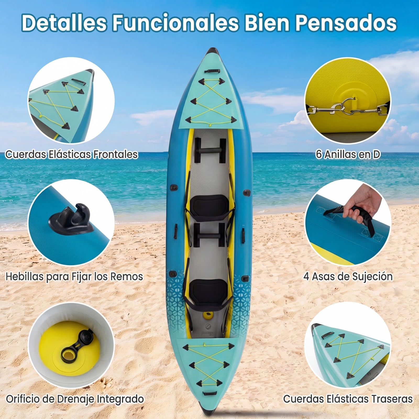 COSTWAY Kayak Hinchable 2 Plazas 381 cm Portátil 230 kg