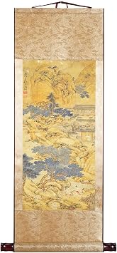Chiorgone Wen Zhengming Ming Dynasty Ink Scroll Print Guests Arriving at Mountain Villa - Chinese Landscape Art Print, Asian Wall Hanging Decor