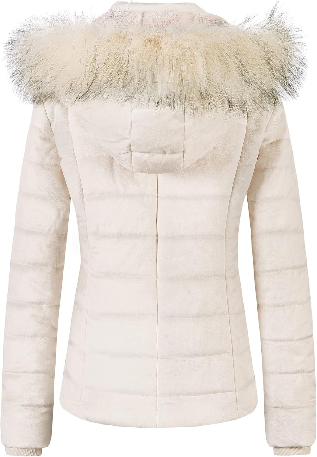 Chrisuno Women's Casual Short Winter Puffer Coat Soft Faux Fur Lining Lightweight Warm Jackets With Removable Hood