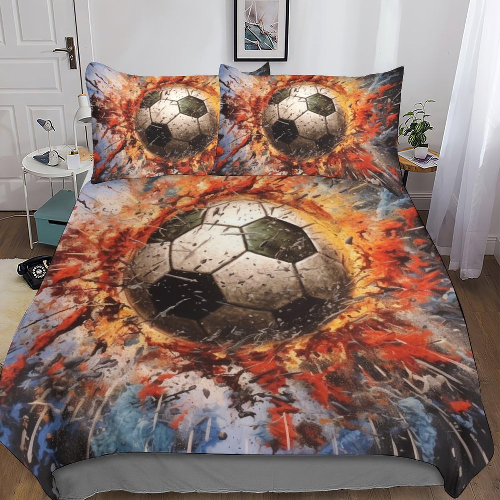 Housse de couette football SCOOVY 200x200 avec 2 taies d'oreiller pour lit double ado