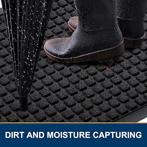 Miniatura 2 de Smiry Tapete para puerta delantera, entrada exterior, tapete de goma natural resistente, antideslizante, atrapa la suciedad y la humedad, fácil de