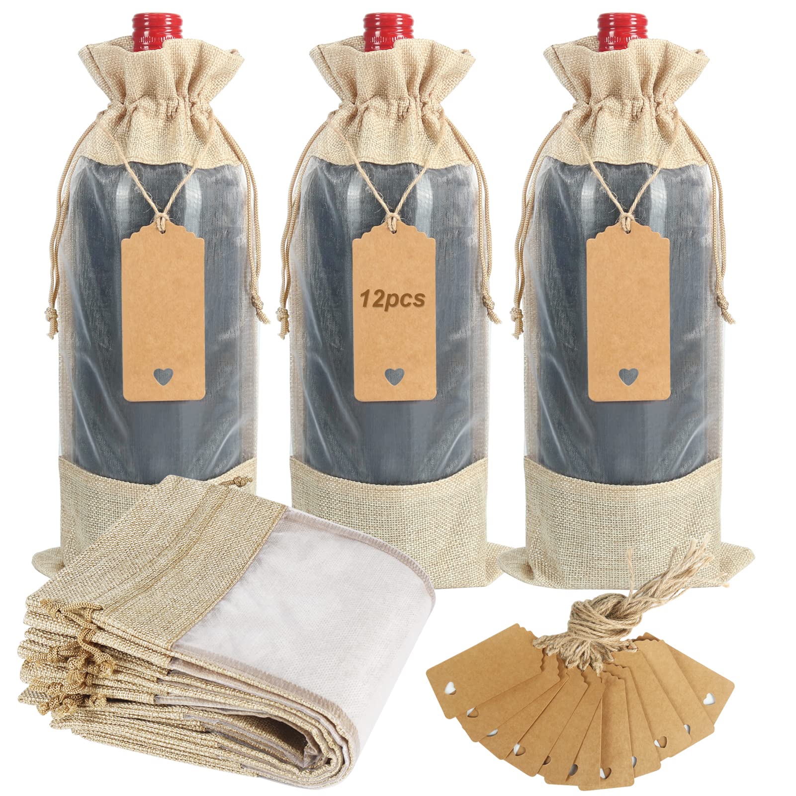 Sac à bouteille en jute avec fenêtre pour décoration de table de mariage et repas de Noël
