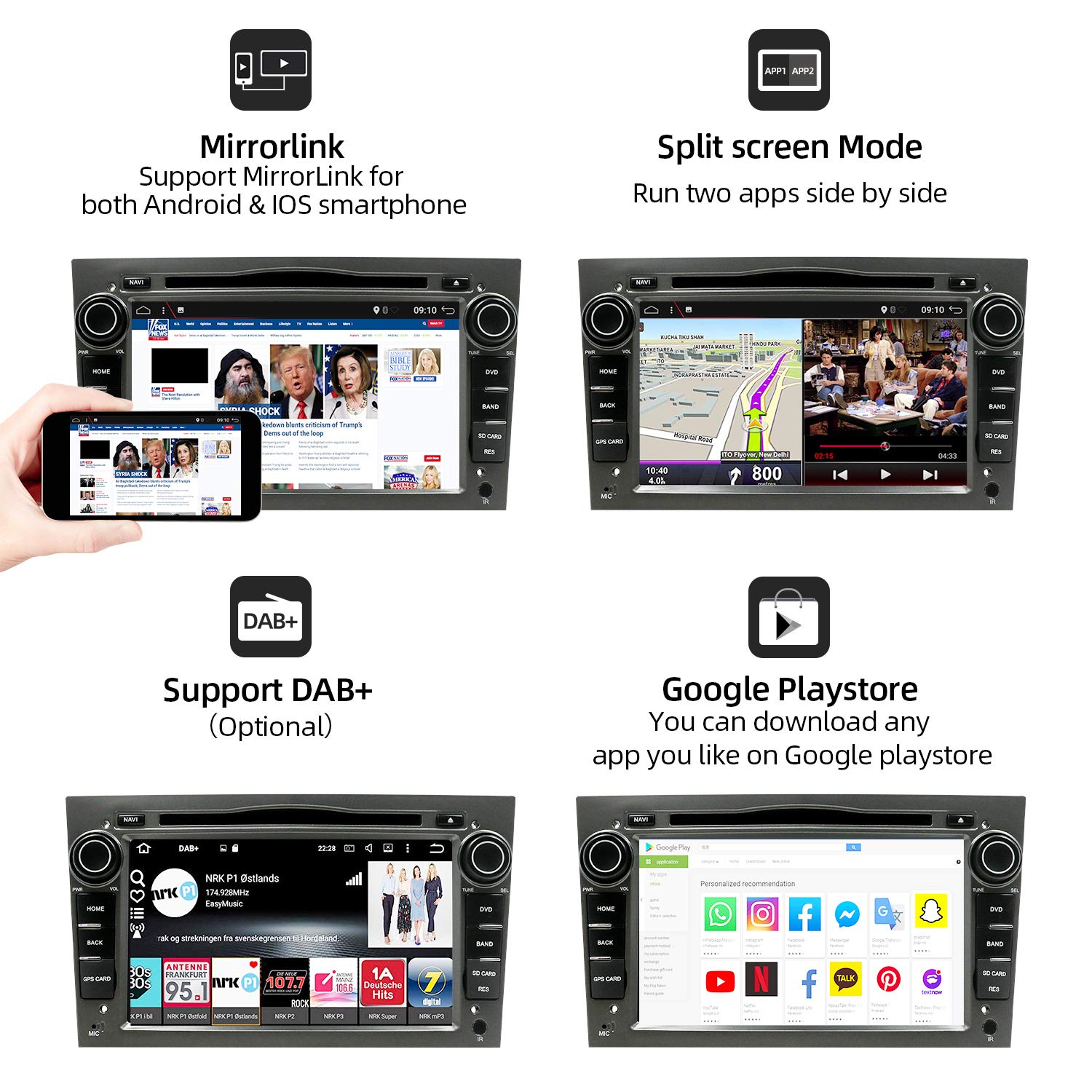 Android 9.0 Double Din Car Stereo Head Unit Octa Core 7" GPS Car DVD