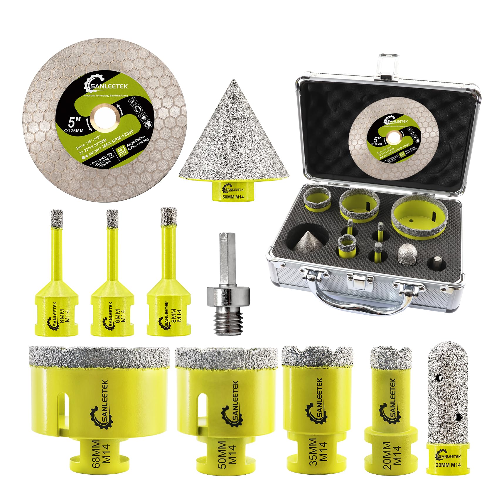 Broca Diamante Porcelanico - Kit de 11 Piezas para Porcelanico, Cerámica, Mármol, Granito y Piedra Artificial