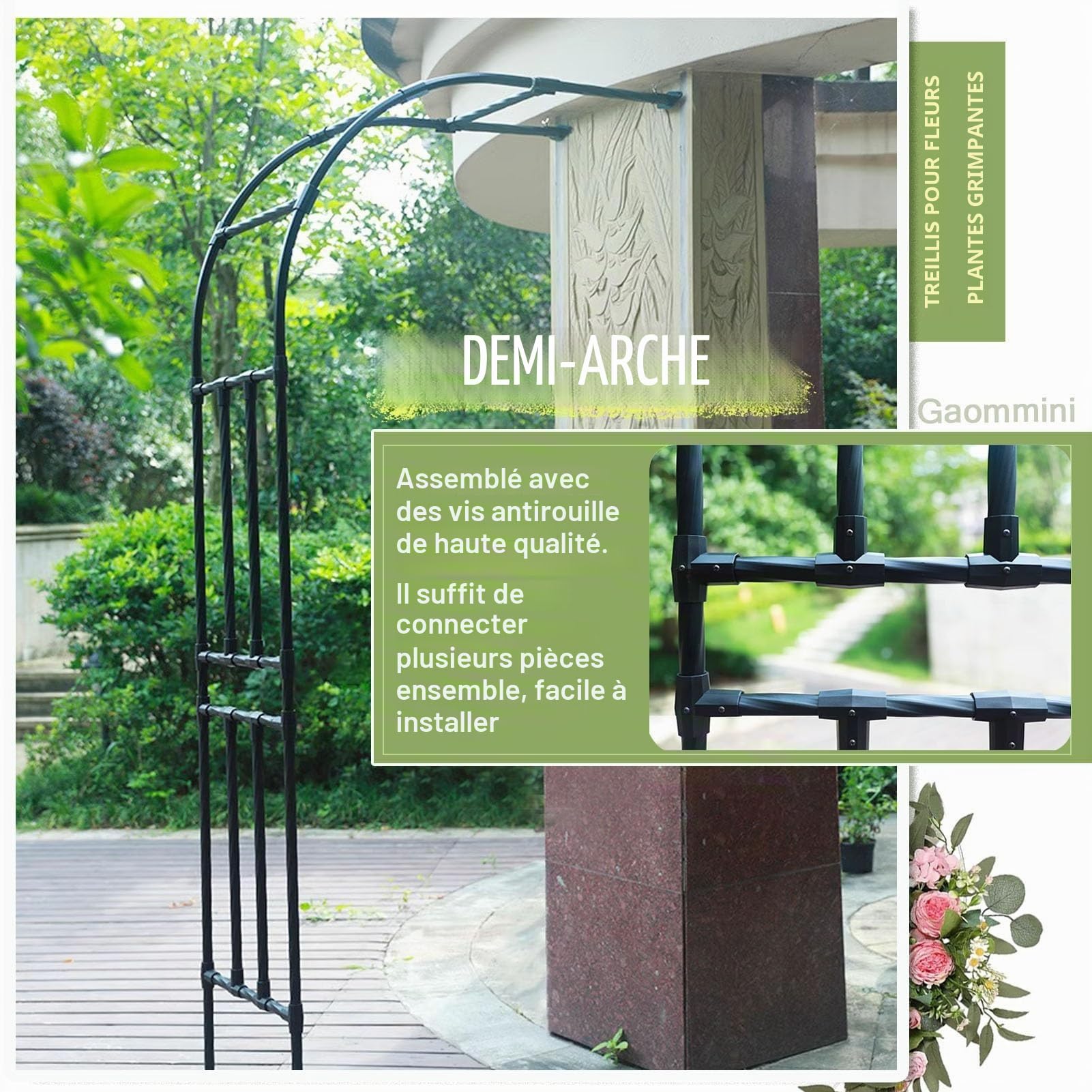 Arche de jardin murale en métal, demi-arches de jardin en acier pour vignes florales, arche de mariage en plein air, pergola robuste en treillis, supports de fleurs, support de plantes grimpantes(180x