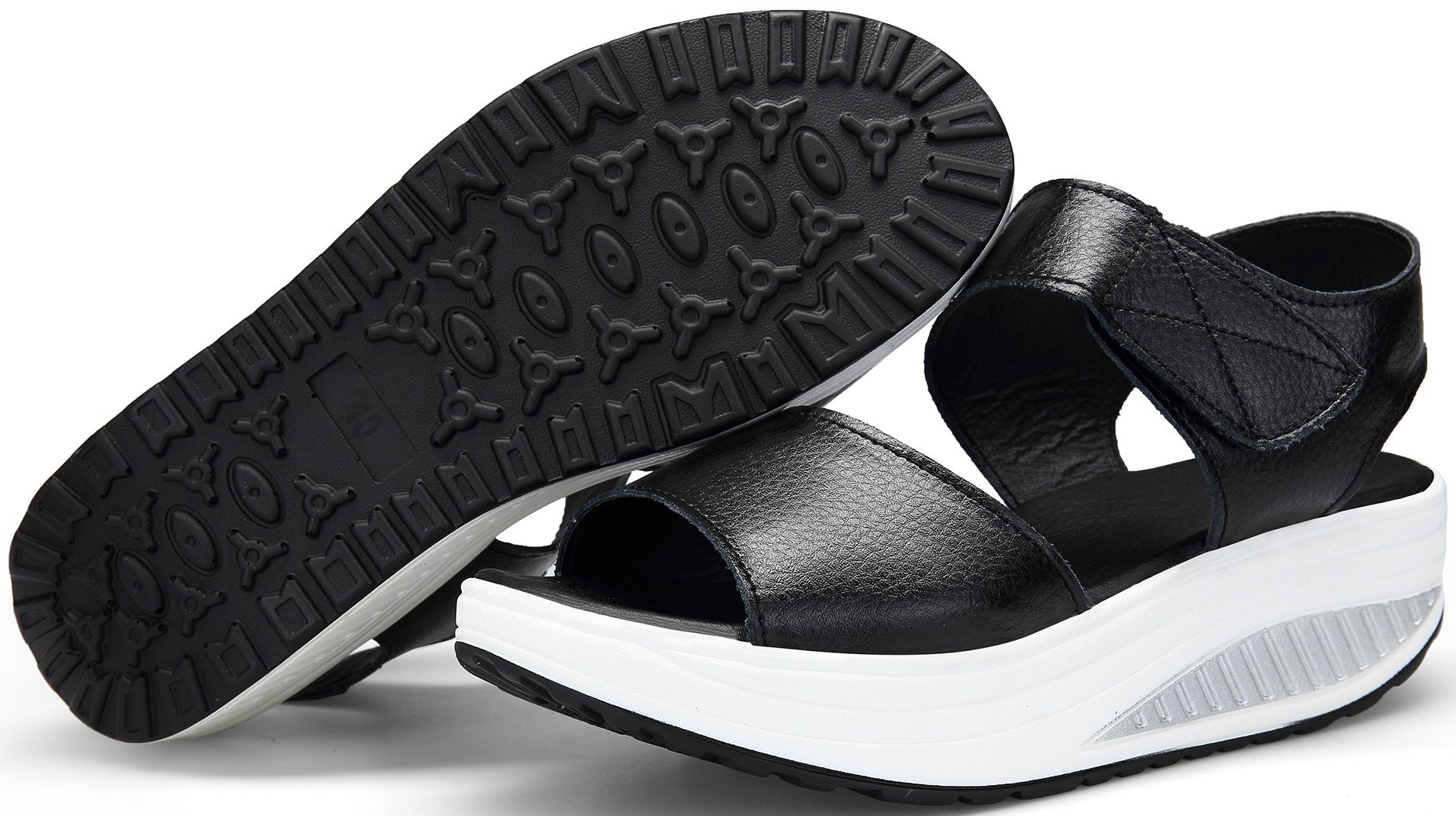 Mesing Sandales Compensées Femme Été Sandales Plateforme Orthopédique Confort Cuir Chaussures Talon pour Marcher