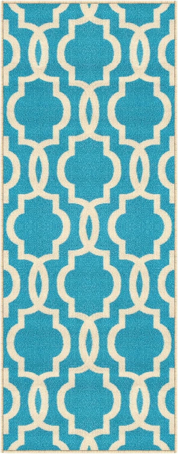 Rubber Backed 22" x 48" Fancy Moroccan Trellis Ivory & Grey Small Runner Non-Slip Rug - Rana Collection Kitchen Dining Living Hallway Bathroom Pet Entry Rugs RAN204CRM-24