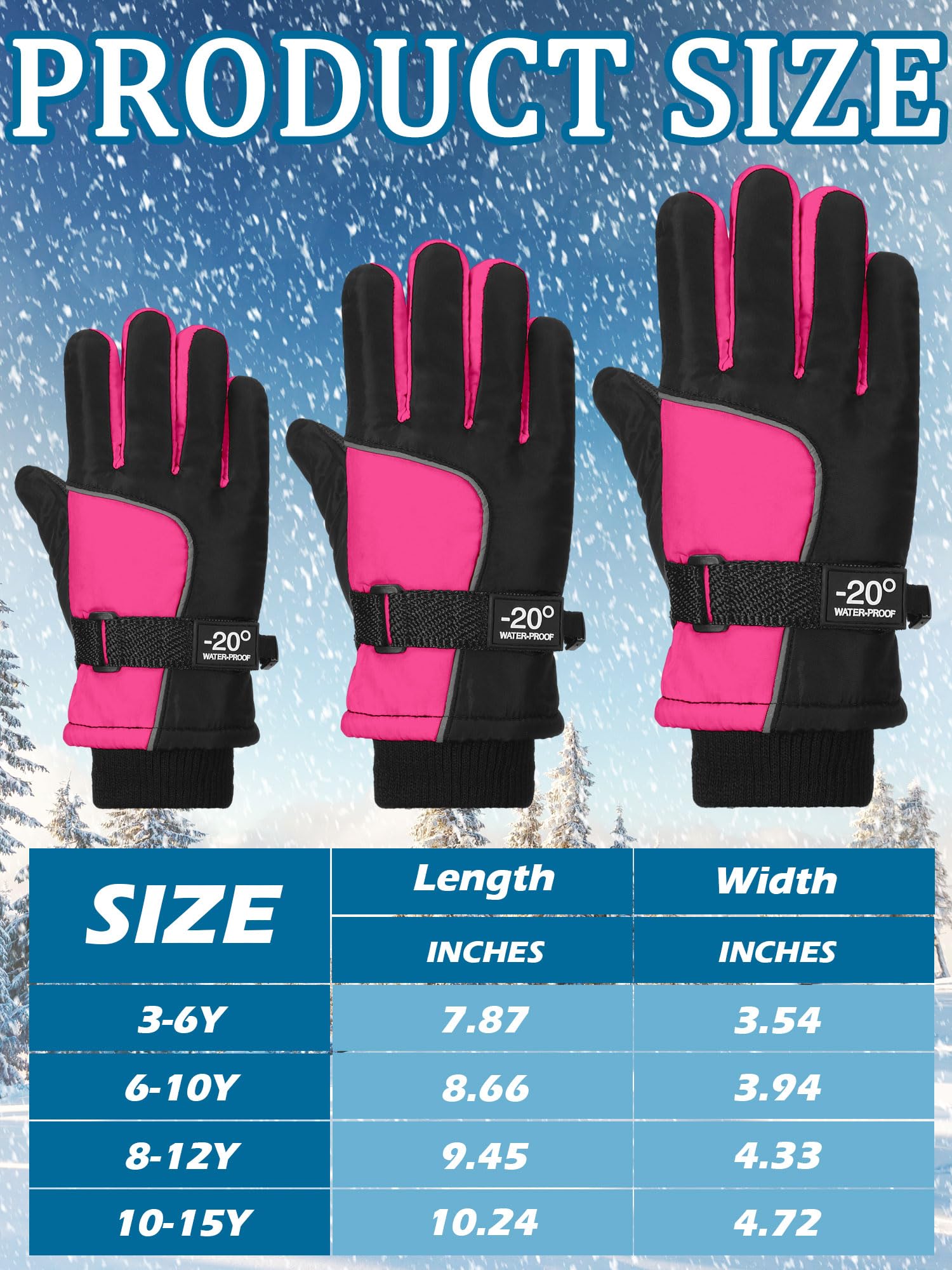 Bencailor 6 Paar Winterhandschuhe für Kinder, wasserdicht, Jungen, Schnee, Ski-Handschuhe, Mädchen, warm, winddicht, Fäustlinge für Kinder im Freien (grün, pfirsichrosa, beige, hellrosa, hellviolett