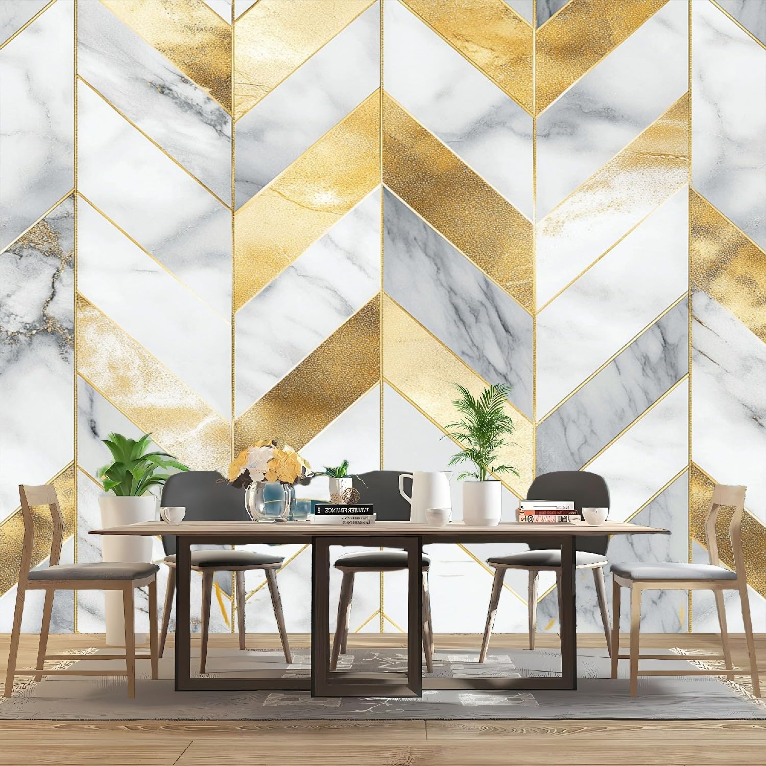 Tapeta ścienna 350 x 256 cm, luksusowy, geometryczny marmur tapeta na fizelinie, złota, pyłoszczelna, panoramiczna, plakat do pokoju dziecięcego, sypialni, salonu, plakat ścienny