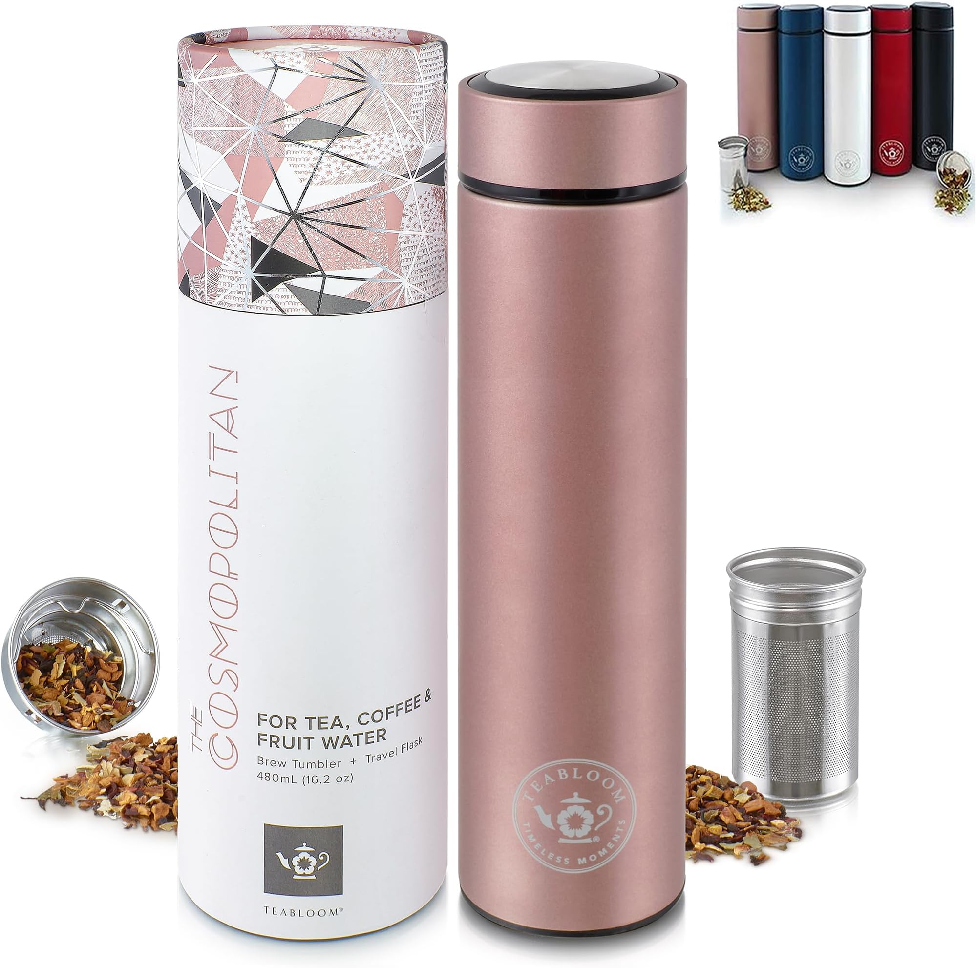 Teabloom - The ORIGINAL All-Brew Travel Tumbler & Thermos | OPRAH’s Favorite | 16oz/480ml Stainless Steel Insulated Water Bottle/Tea Flask/Cold Brew Coffee Mug