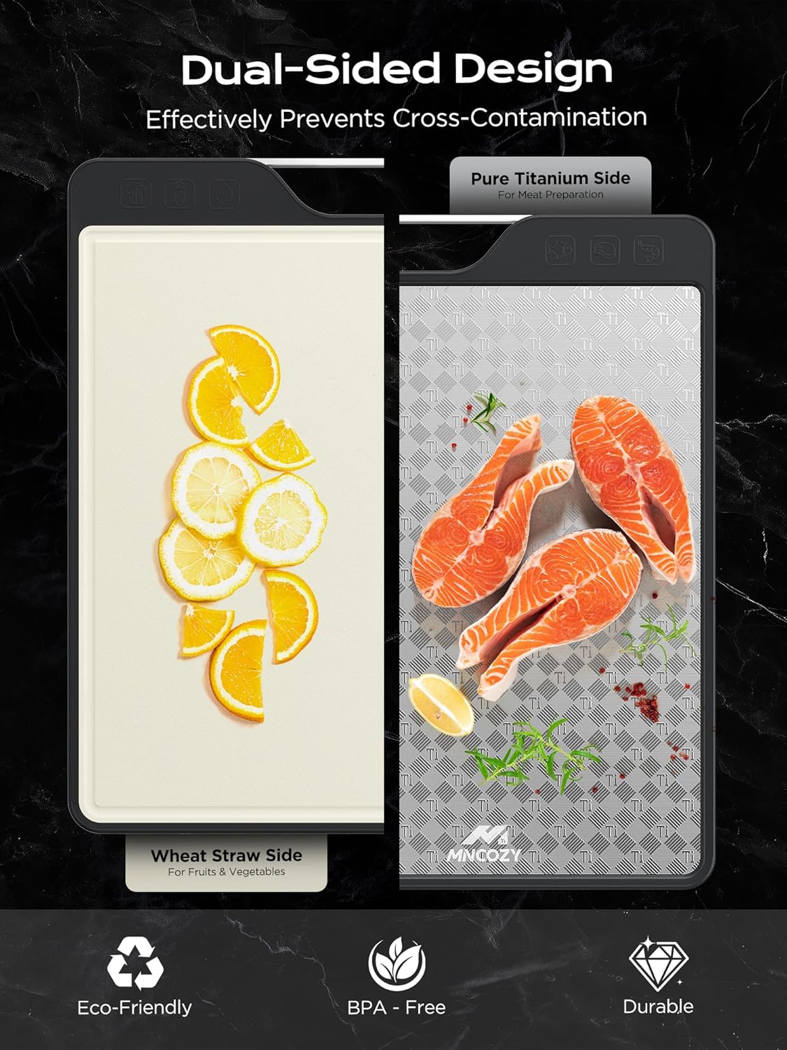 Titanium Cutting Board for Kitchen, Double-Sided Pure Titanium(Checkered Design) & Wheat Straw PP, Food Grade Chopping, Non Toxic, Easy to Clean, 16"×11" - Image 6
