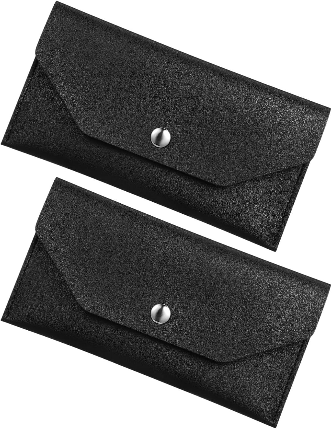Fake Leather Cash Envelope Wallet with Compartments 2pcs Black Women's