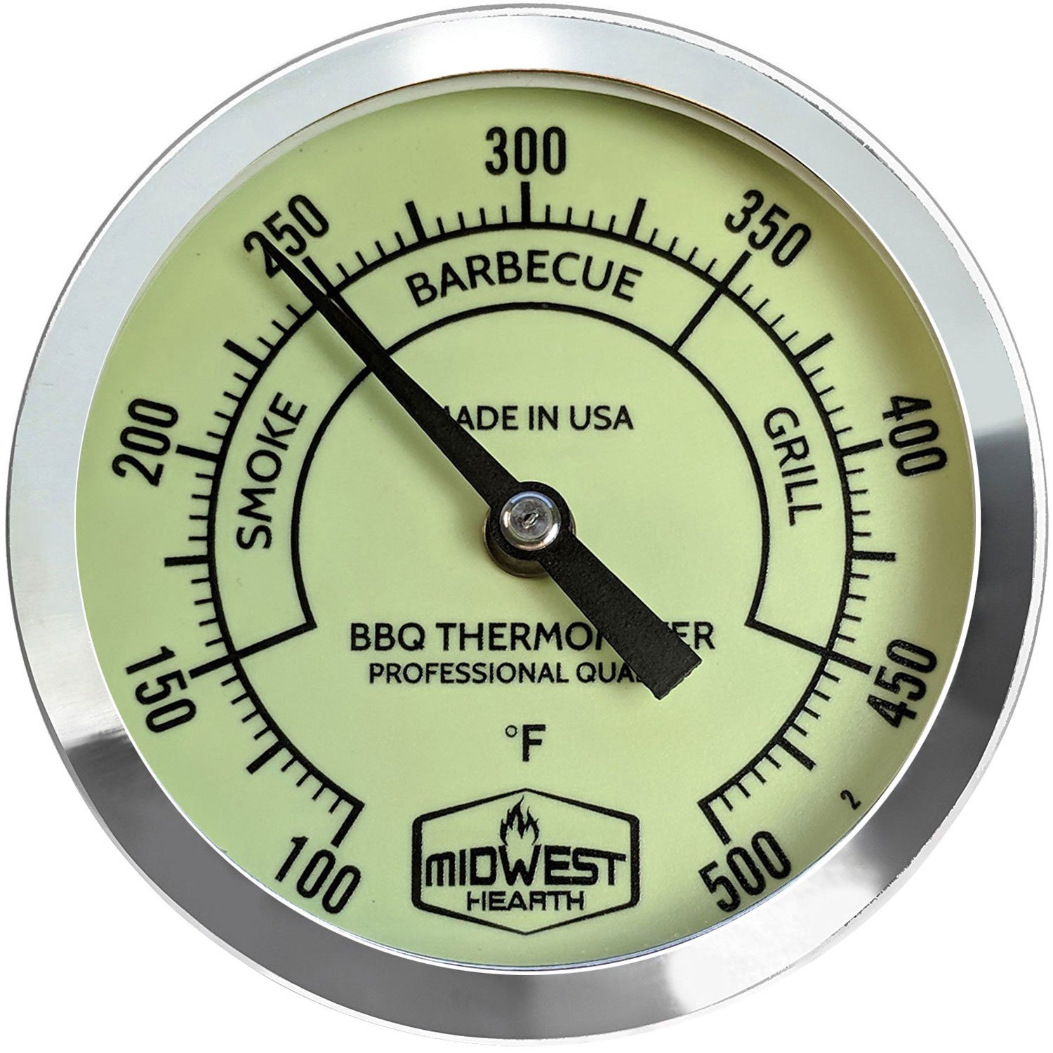 Midwest HearthBBQ Smoker Thermometer for Barbecue Grill, Pit, Barrel 3" Dial (4" Stem Length, Glow Dial)