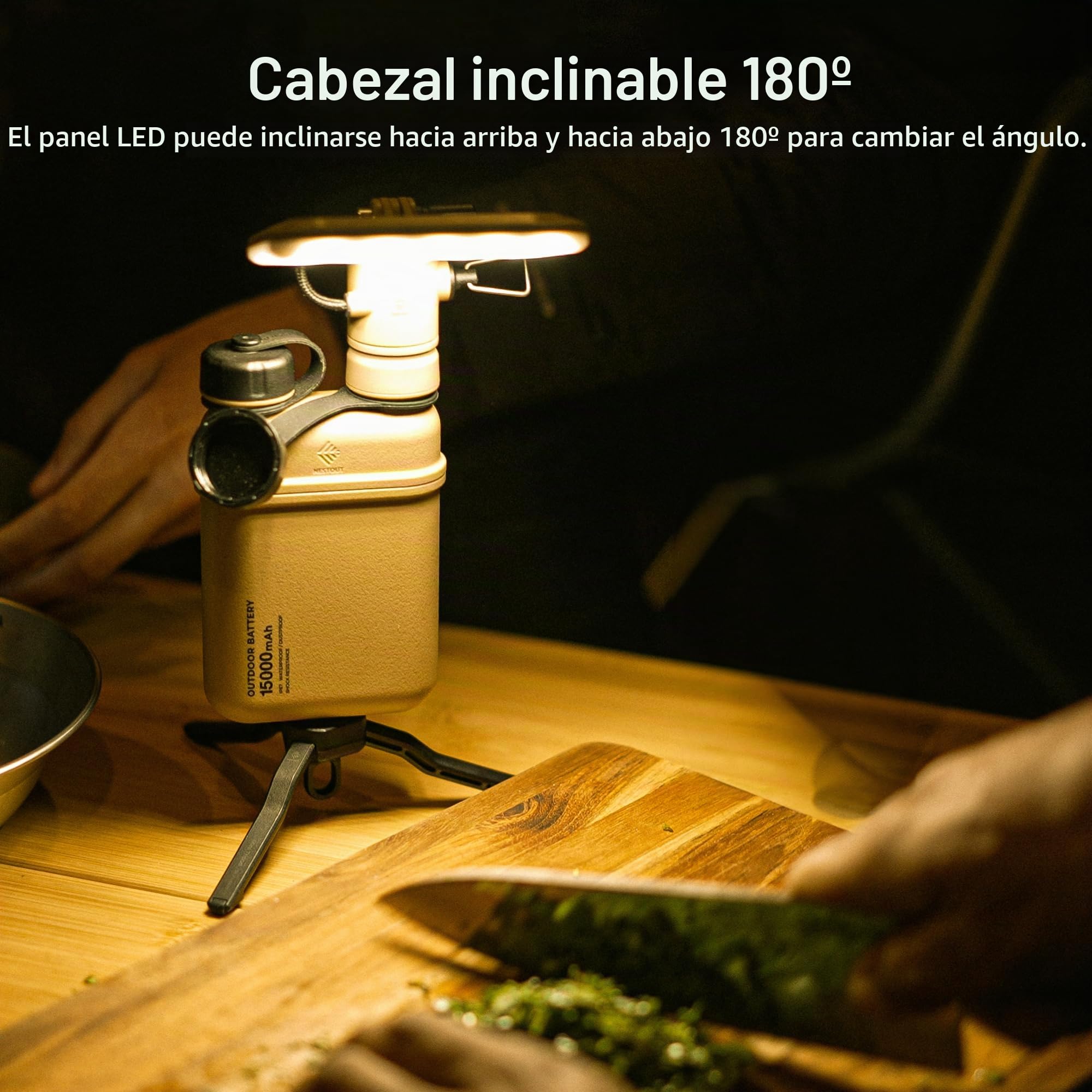ELECOM NESTOUT - Linterna LED para camping al aire libre con mini trípode, luz LED regulable, IP44, resistente al agua, 30-1000 lúmenes, color negro