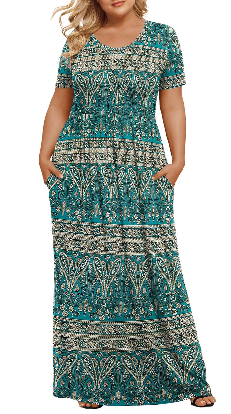 LONGYUAN Women's Plus Size Maxi Dresses Summer Short Sleeve Casual Long Dress 2026 XL-6XL