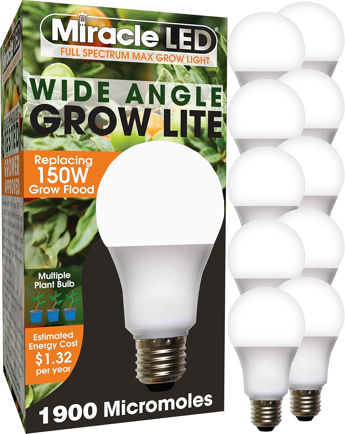 MiracleLED 604681 Full Spectum Wide Angle 150W 10-Pack LED Grow Light, Spectrum