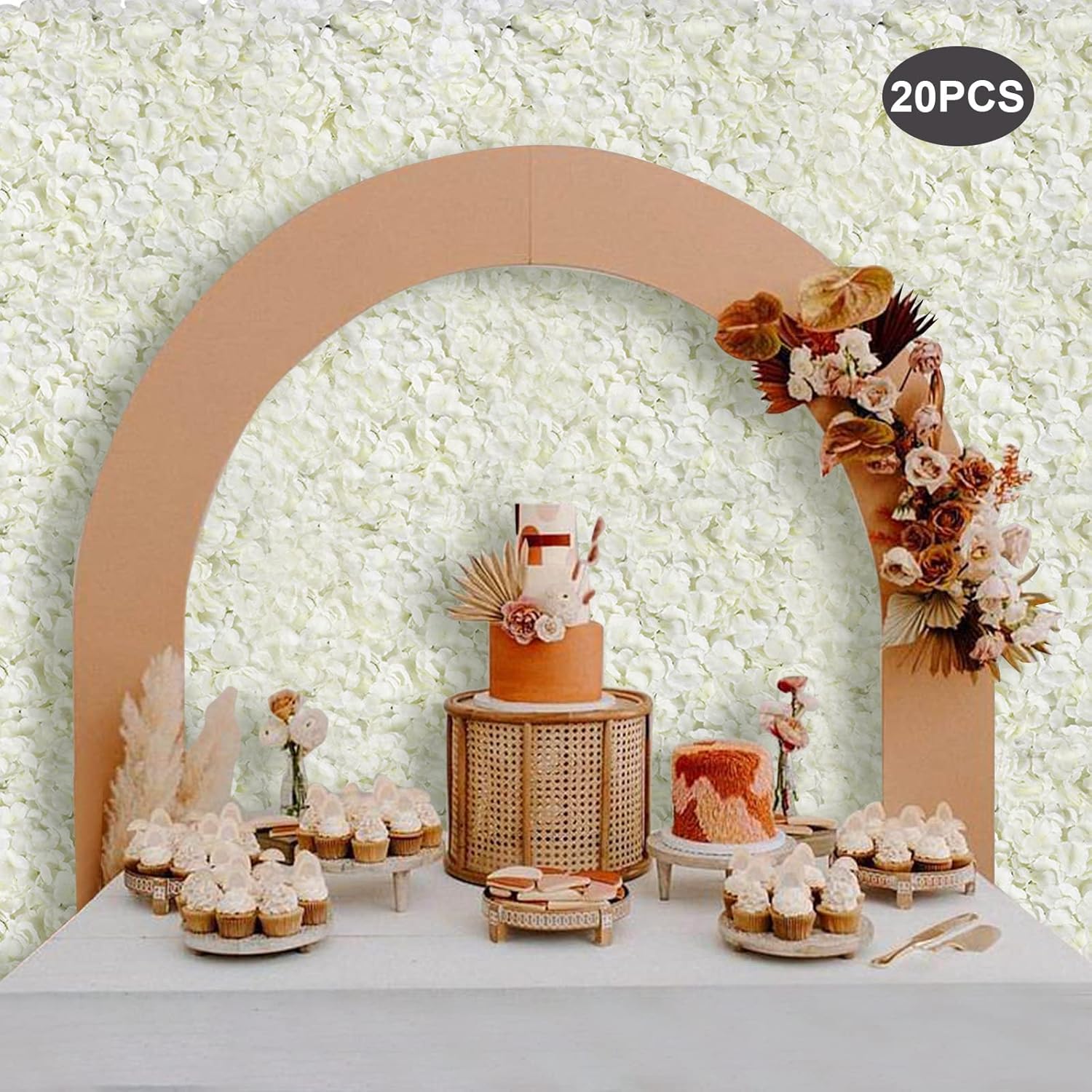 20 Pcs Flower Wall 24 x 16 Inch Flower Backdrop Artificial Flowers Wall Decor Floral Panel Artificial Flower Wall Backdrop for Wedding Party Baby Bridal Shower Home Hanging Photo Background
