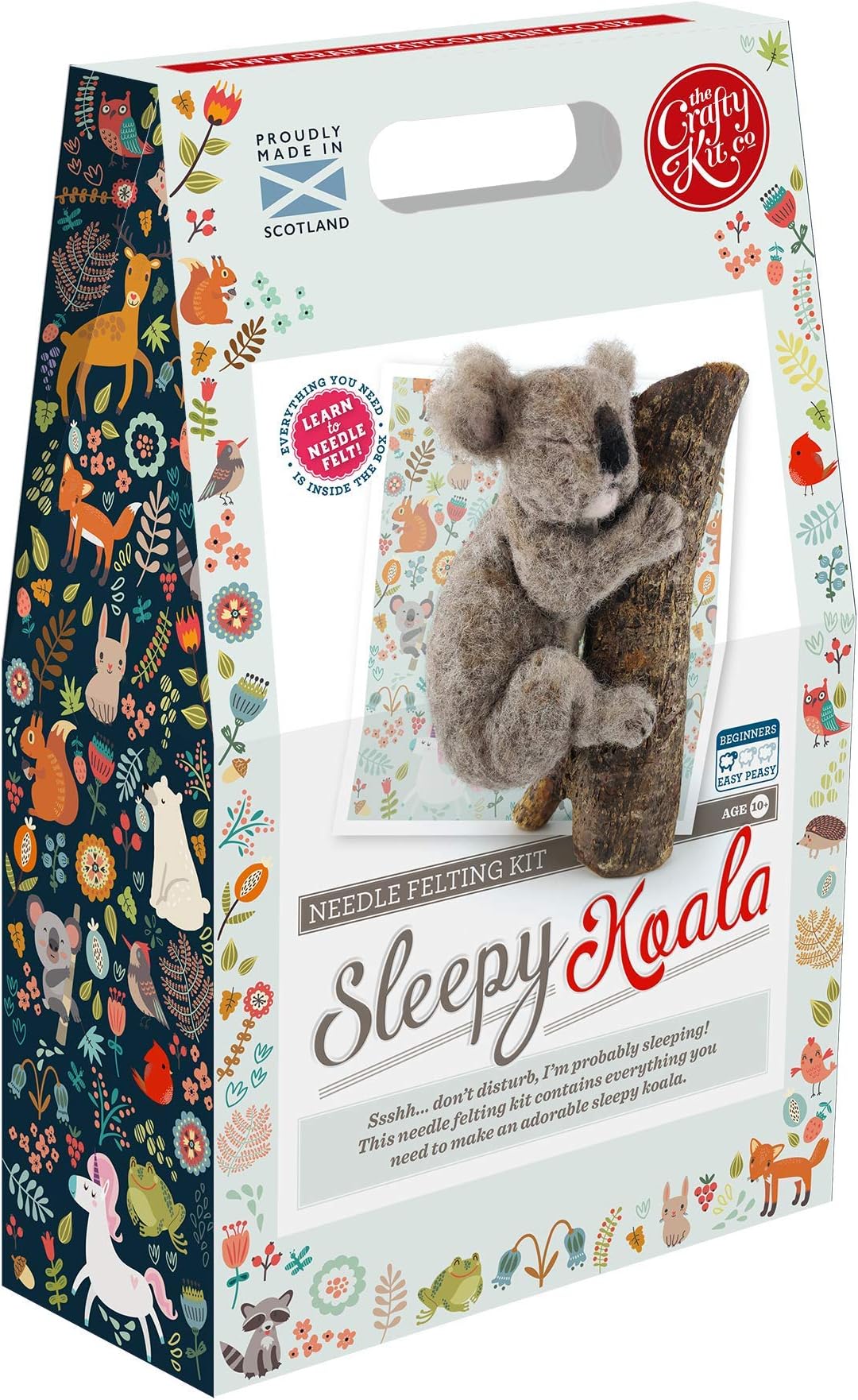 Sleepy Koala Needle Felting Kit Containing 100% wool, Felting Needles, High Density Felting Sponge, Pipe Cleaners, Glass Eyes and Clear Colour Instructions