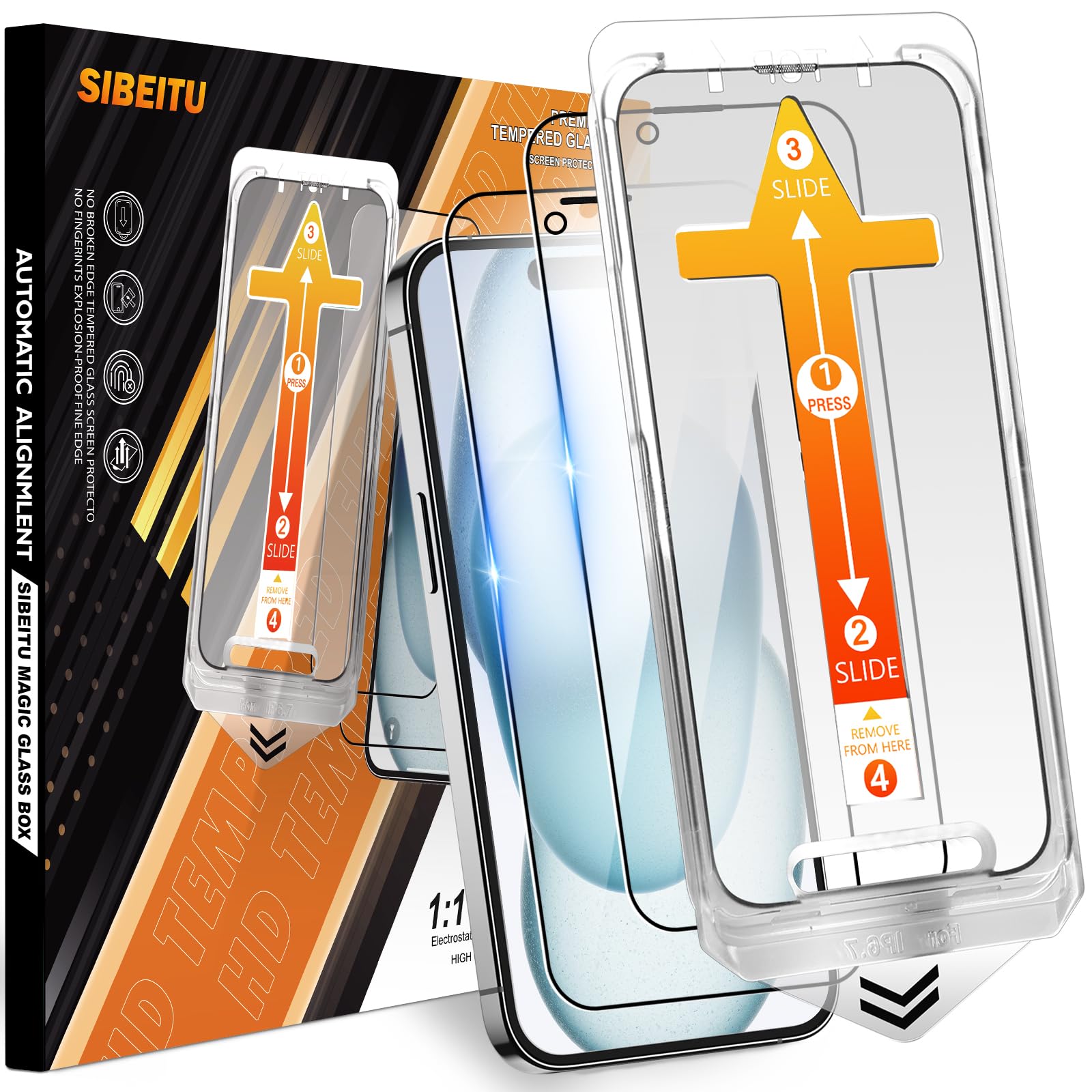 SIBEITU 2 Pack Screen Protector for iPhone 15 Plus, 6.7 Inch [Auto Alignment Kit] HD Clear Tempered Glass Film, 9H Hardness Sensitive Touch Auto Dust Removal Installation, Case Friendly Anti Scratch