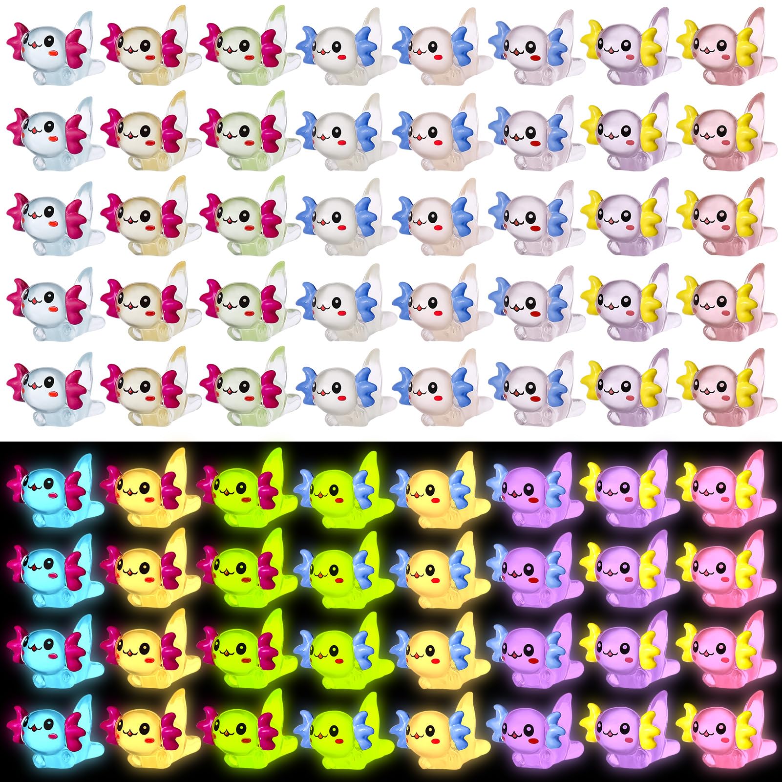 GSrenyu40 Pcs Mini Resin Axolotl, Mini Figurines Glow in The Dark Tiny Axolotl Toy Miniature Axolotl Mini Resin Animals Mini Figures Mini Animals Figures for DIY Craft Garden Landscape Dollhouse