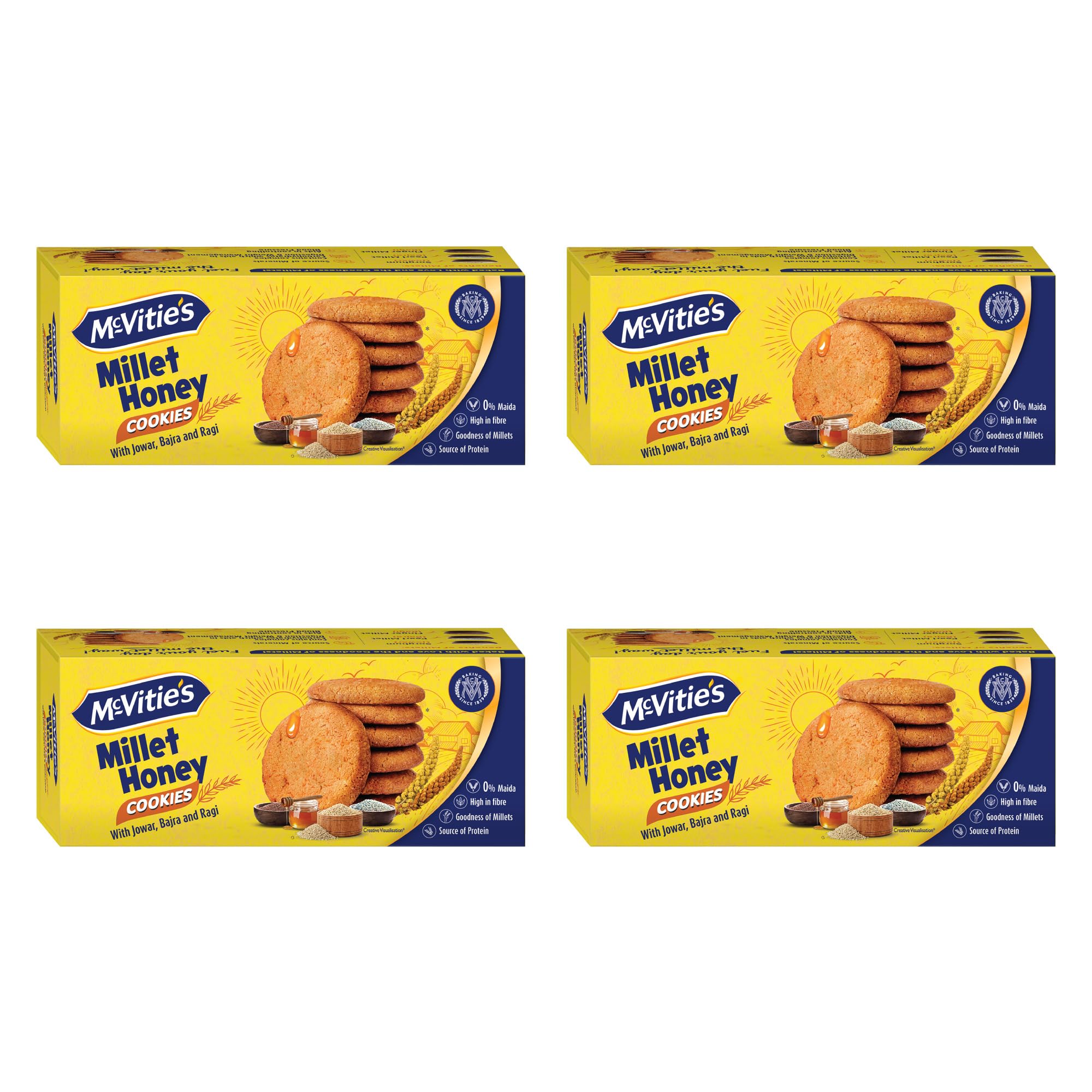 Mcvitie's Millet Honey Cookies With Goodness of Wholewheat, Jowar, Bajra, Ragi and 0% maida, 73.6g (Pack of 4)