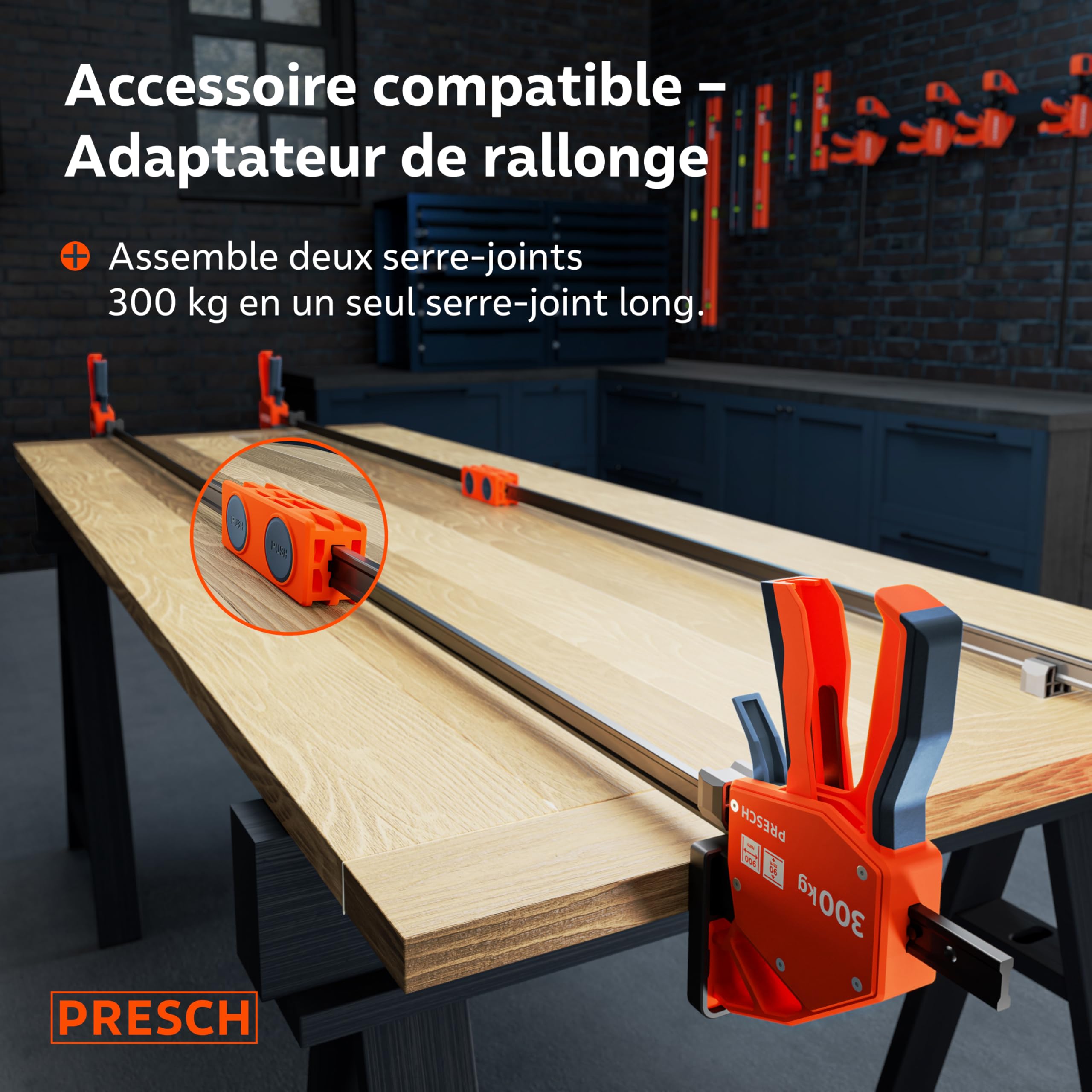 Presch Lot de Serre joints menuisier 300mm 600mm 4 pcs - Serre joints rapide force de serrage 300kg fonction d'écartement acier carbone fibre de verre