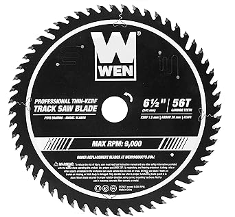 WEN BL6556 6.5-Inch 56-Tooth Carbide-Tipped Thin-Kerf Professional ATAFR Track Saw Blade with PTFE Coating