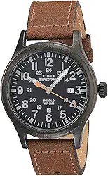 Relógio masculino Expedition Scout de 40 mm – caixa preta e mostrador com pulseira deslizante de couro oliva