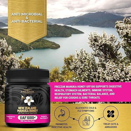 Miniatura 7 de FREZZOR Miel de Manuka cruda prémium de Nueva Zelanda con UAF1000+ Perfect Daily Wellness Ritual, Superfood, 4 frascos (8.8 oz/250 g por frasco)