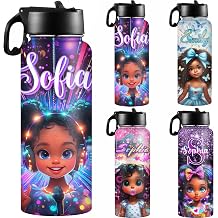 D-Story Personalized Water Bottle for Girls Custom 18oz Stainless Steel Insulated Water Bottles with Name or Text Kids Cartoon Sport Water Bottles Travel Cup for Birthday Back to School Gifts
