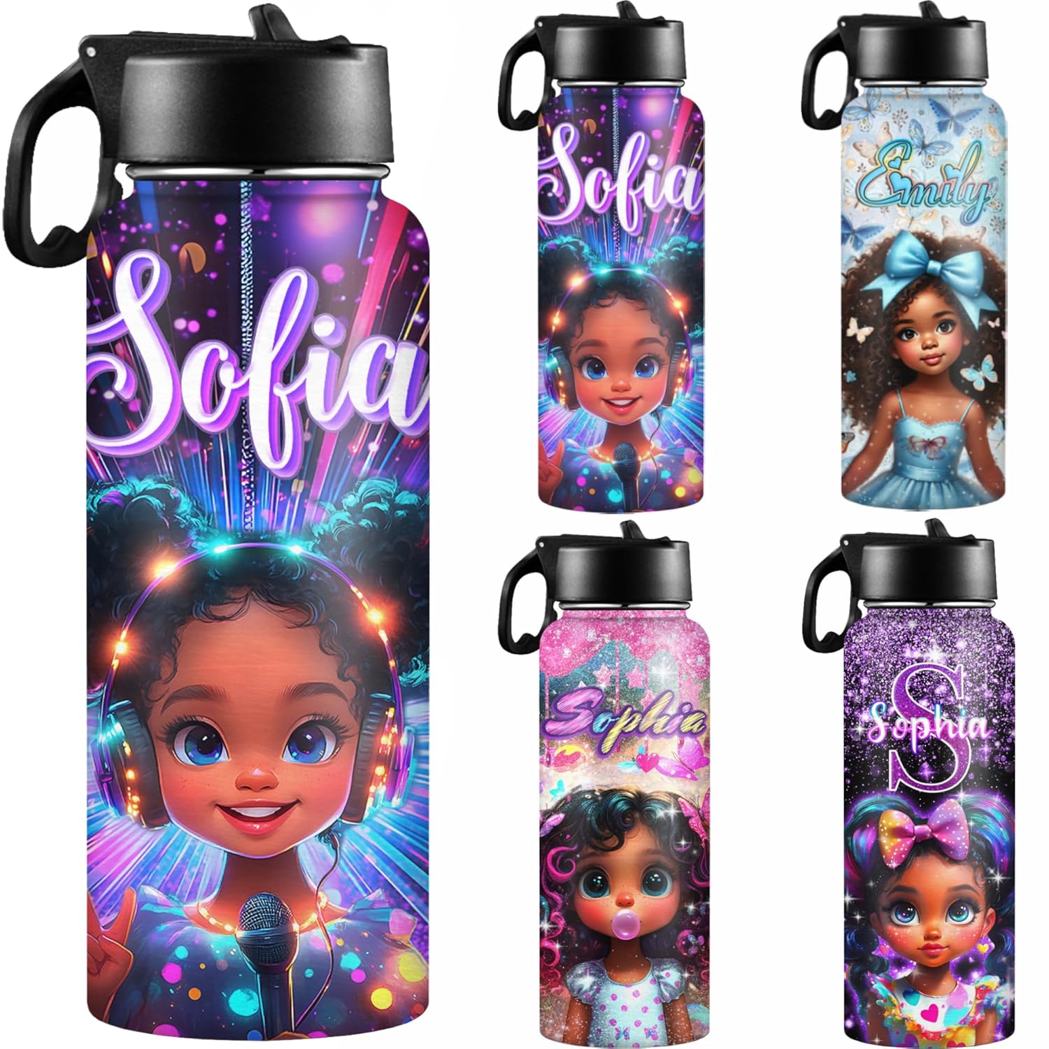 D-Story Personalized Water Bottle for Girls Custom 18oz Stainless Steel Insulated Water Bottles with Name or Text Kids