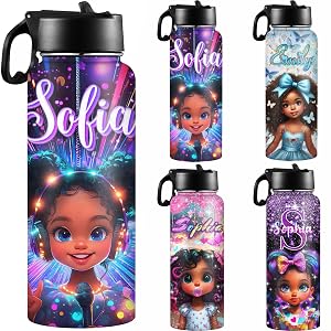 D-Story Personalized Water Bottle for Girls Custom 18oz Stainless Steel Insulated Water Bottles with Name or Text Kids