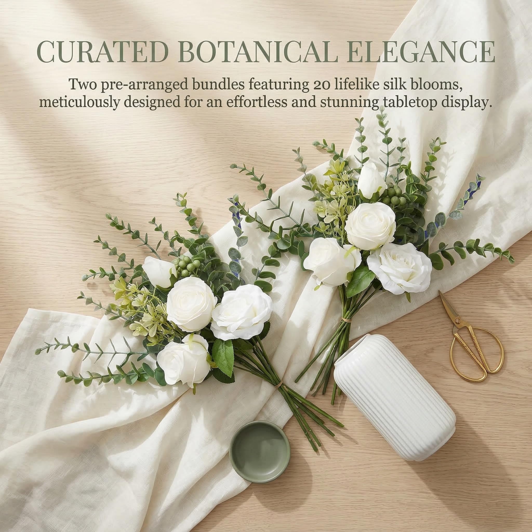 Rose Artificiali Realistiche in Seta in Vaso - Eleganti Fiori Artificiali Bianchi per La Casa, Lufficio, La Tavola E Le Decorazioni per Matrimoni - Composizione Floreale Realistica