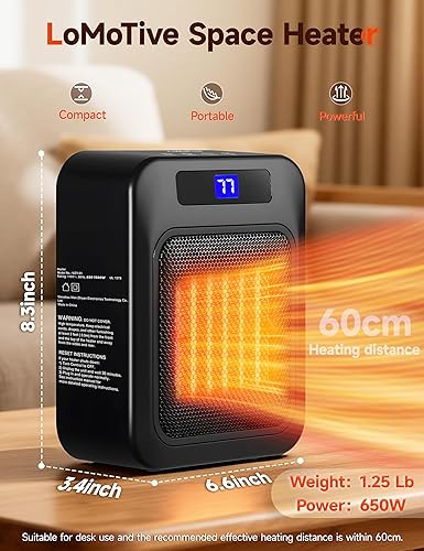 Miniatura 3 de Calentador de espacio pequeño y portátil, mini calentadores para uso en interiores con termostato y control remoto, calentador de cerámica PTC de
