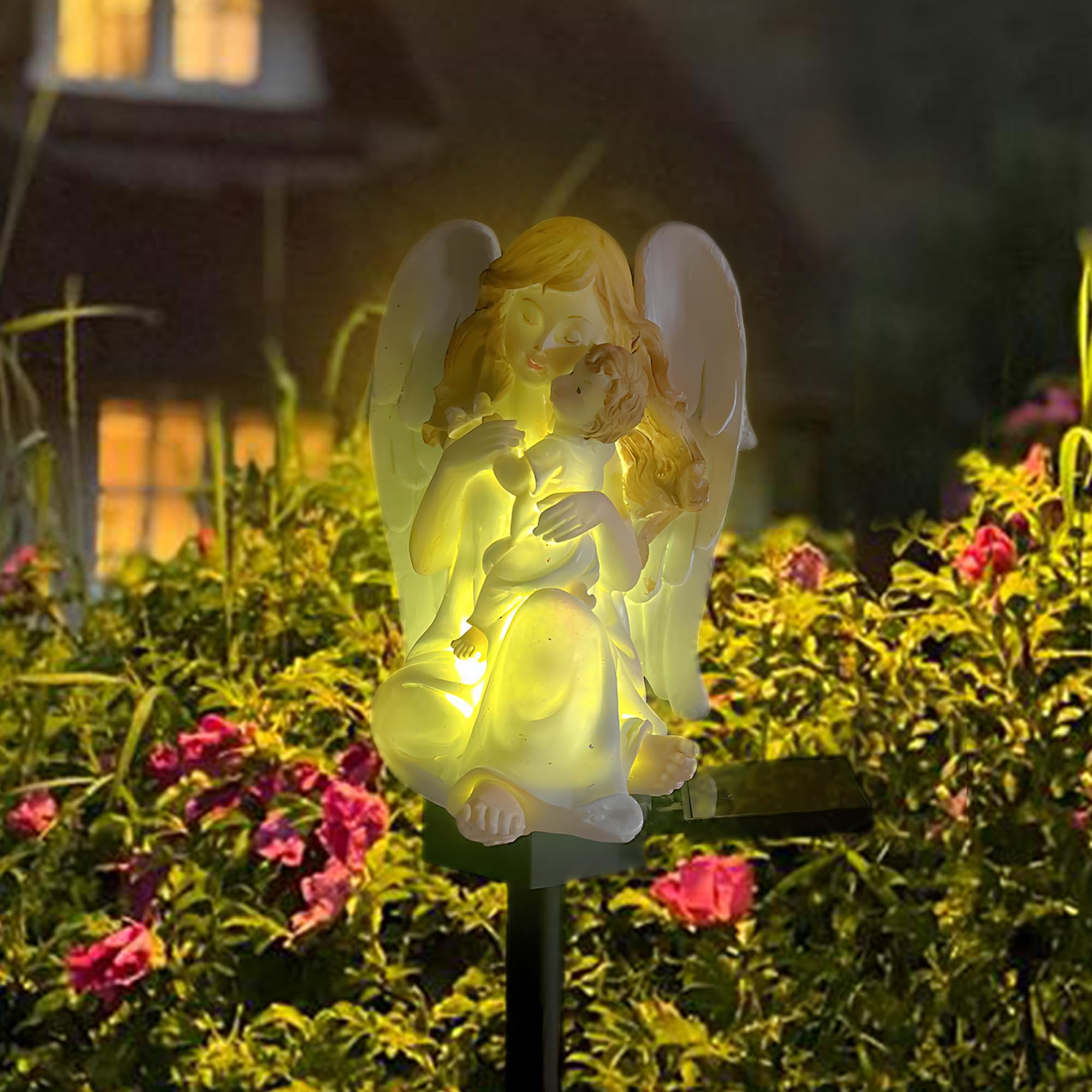 Fohil 2 Luci Solari Da Giardino A Forma Di Angelo Con 8 Modalità LED - Impermeabili Per Cimitero E Decorazioni Esterne - 3