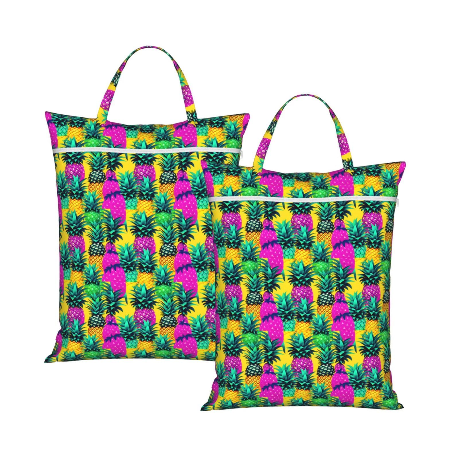 Colorful Pineapple Print Travel Laundry Bag Foldable Lightweight Camping Beach Dorm Weekend Getaways