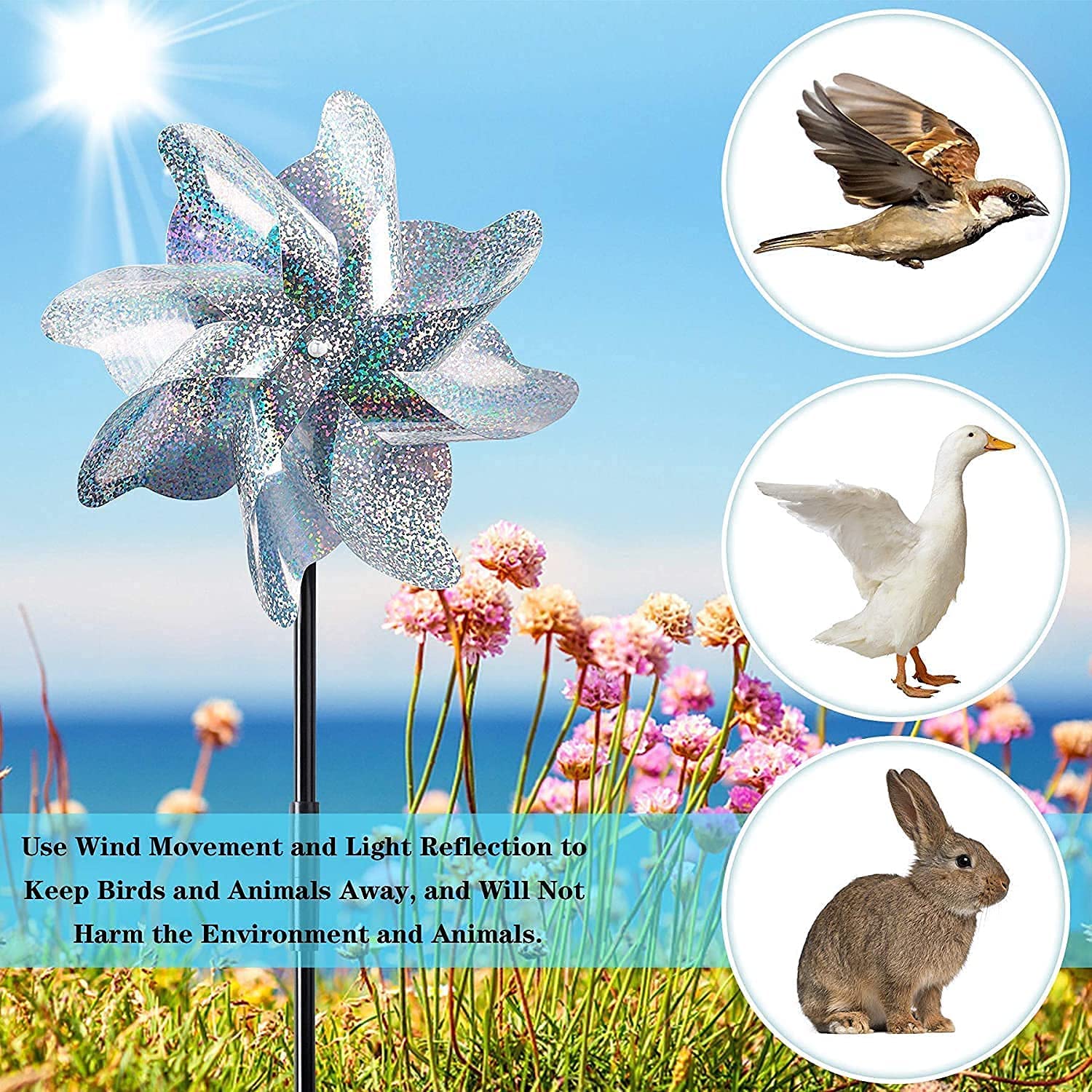 Sunshine smile Molinos de Viento Reflectivos,3PCS Molino De Viento Repelente De Aves,Repelentes De Molino De Viento,Anti-pájaros Reflectantes,Control de Aves Reflectante,Repelente de Pájaros