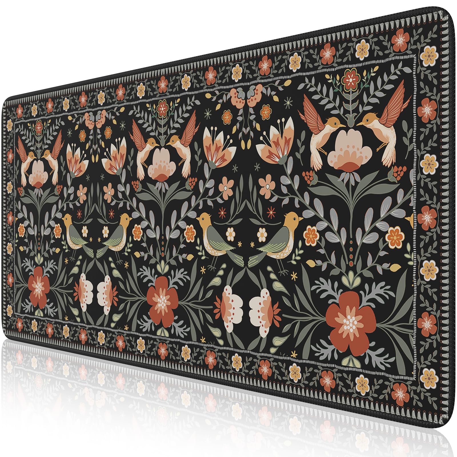 HAOCOO Desk Pad for Keyboard and Mouse, Large Mouse Pad for Desk, Cute Mouse Pad with Stitched Edge, Non-Slip Rubber Keyboard Mat for Office (Black)