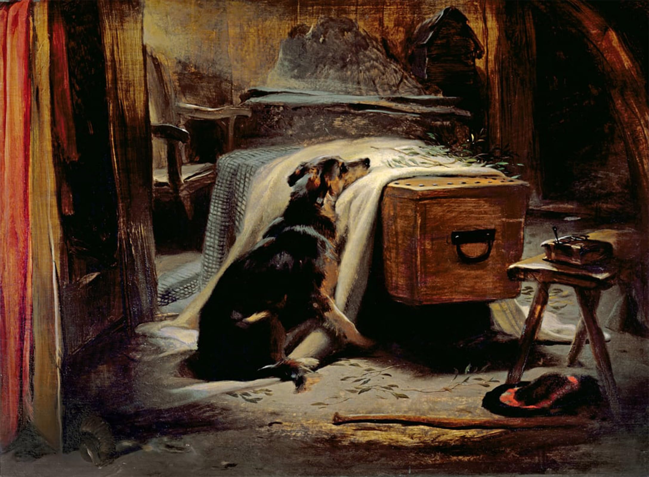 SERENDIPITP Vintage Picture Print on Canvas Wall Art Poster the Old Shepherd Chief Mourner by Edwin Landseer Artwork Print Poster for Wall Decor 60x90cm