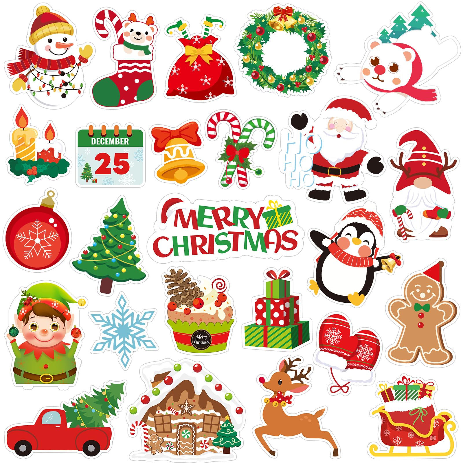 MARFOREVER 25 x Weihnachts-Fenster-Gel-Aufkleber, abnehmbar, wiederverwendbar, Winter-Fensteraufkleber, Aufkleber für Kinder, Klassenzimmer, Zuhause, Weihnachten, Urlaub, Party, Dekorationen (25