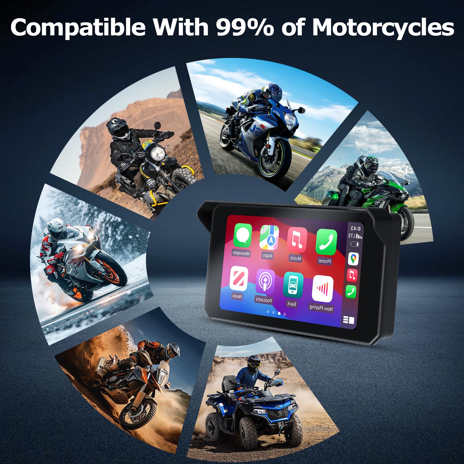 5 Zoll Motorrad Carplay Display, IP67 Ganzkörper Wasserdicht Motorrad navi Bluetooth GPS Siri/GOO-gle Assistente