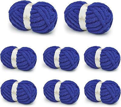 Chunky Yarn for Hand Knitting, Chunky Chenille Blanket Yarn for Crocheting, Bulky Soft Fluffy Chenille for Blanket Project, 8 Pack of 8oz/25yds, Klein Blue