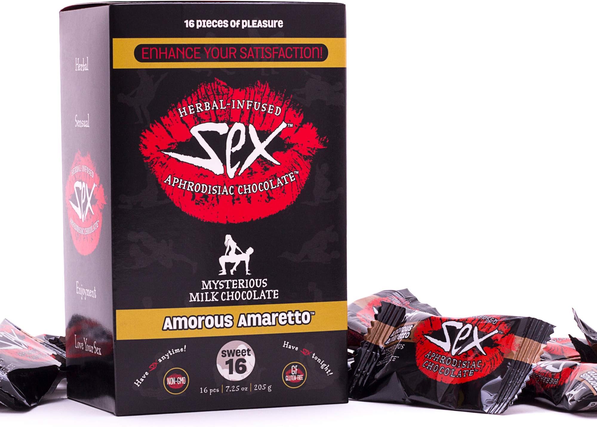 Herbal Aphrodisiac Infused Chocolate Candy- Delicious Sexual Desire Enhancer and Libido Booster for Men & Women, 16 Count Box - (Amaretto)