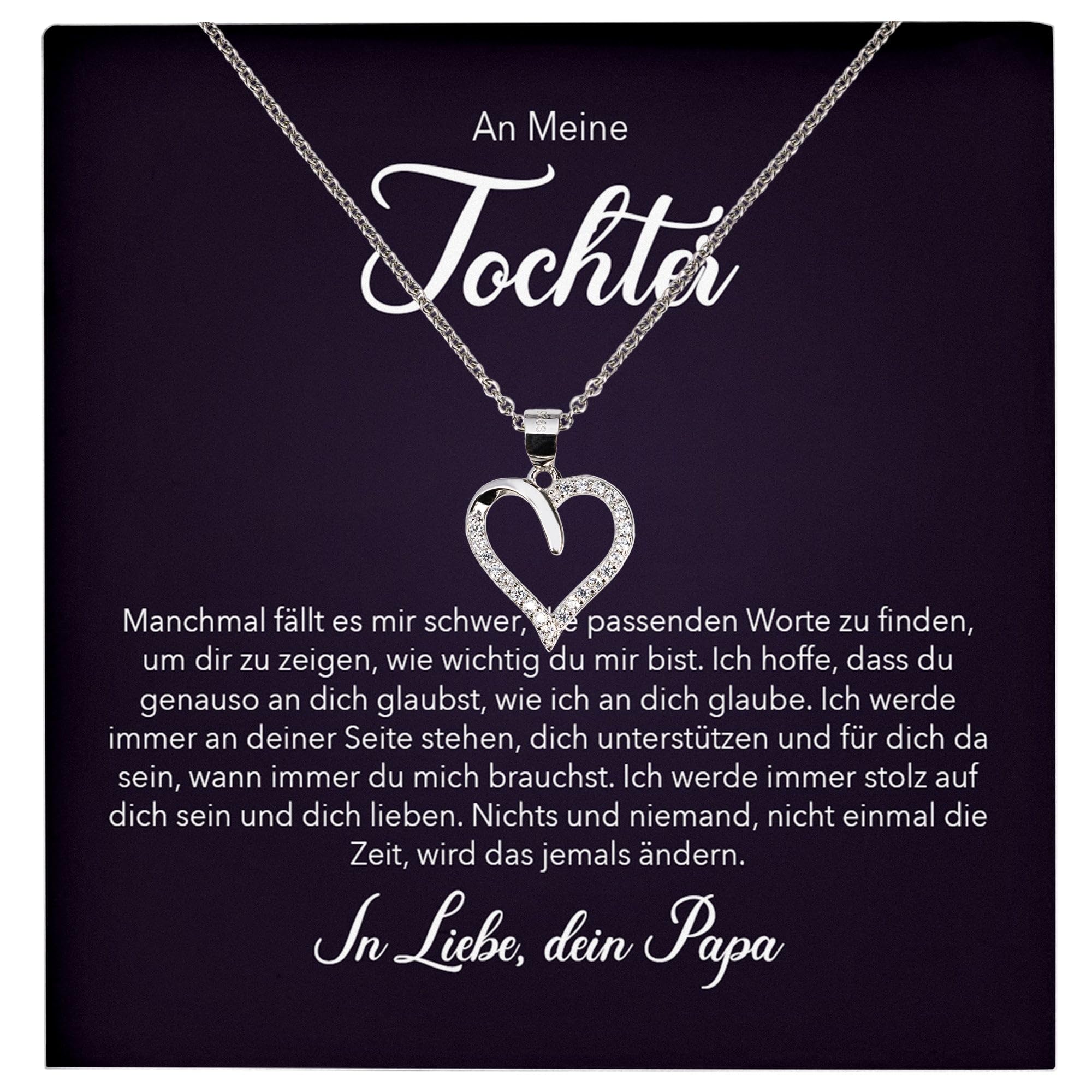 Tochter Geschenk von Papa Silber 925/000 Herz Halskette mit Karte Mädchen Frauen Schmuck Geburtstag Weihnachten Firmung Konfirmation etc.